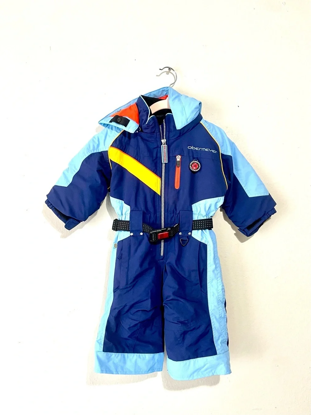 Obermeyer Navy, Light Blue & Yellow Kids One-Piece Ski Suit
